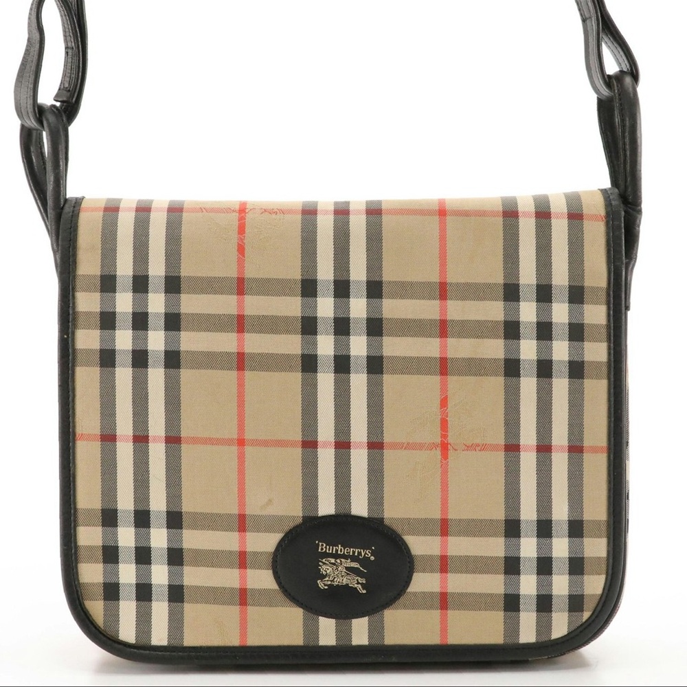 Burberry Tan and Black Messenger Bag with Iconic Check Pattern